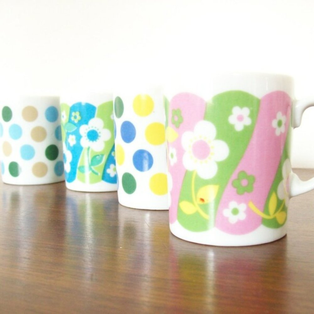 Vintage Retro Floral Mug Set, Coffee Cups, Mugs